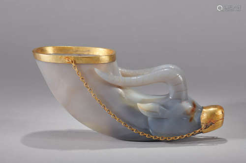 Gold Coating Agate Bull-Head Cup