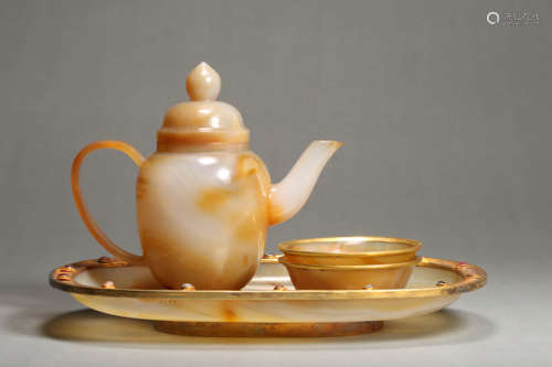 Set of Gold Coating Agate Liquor Wares