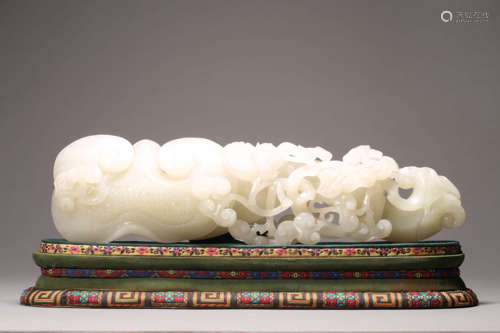 White Jade Ruyi Ornament with Stand