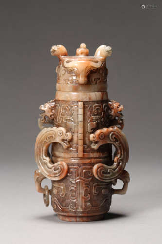 Carved Shoushan Stone Chilong Vase