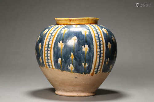 Sancai-Glazed Floral Jar