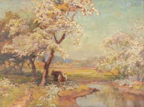 WALTER FOLLEN BISHOP (BRITISH 1856-1936), LANDSCAPE WITH BLO...