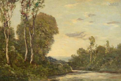 HENRI JOSEPH HARPIGNIES (FRENCH 1819-1916), A WOODED RIVER L...