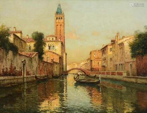 λ ANTOINE BOUVARD (FRENCH 1870-1956), VENETIAN CANAL WITH A ...