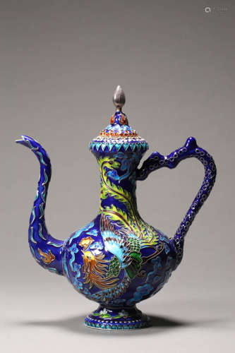 Enamel Dragon Silver Pot