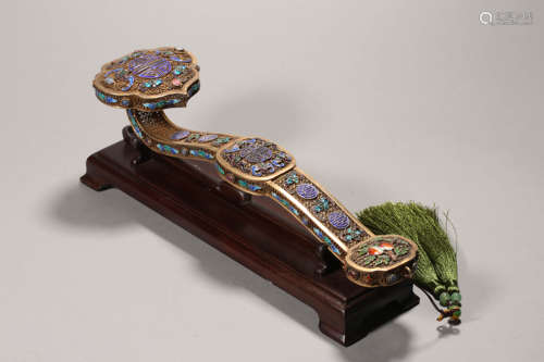 Hardstone Inlaid Enamel Filigree Ruyi Scepter