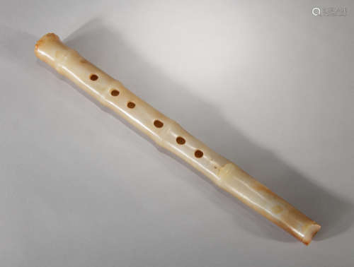 Carved Russet and White Jade Musical Implement