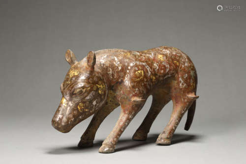 Gold and Silver-Inlaid Bronze Auspicious Beast