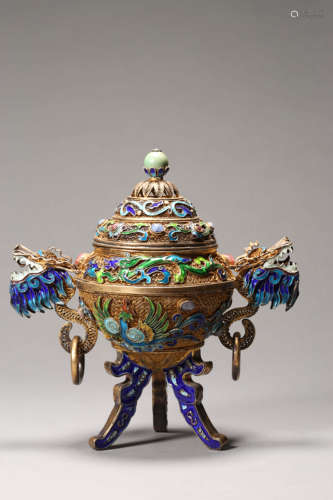 Enamel Filigree Tripod Incense Burner