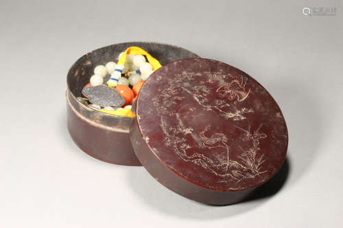 White Jade Ceremonial Beads  with Lacquerwork Box