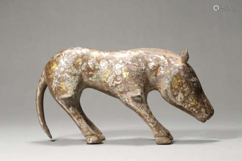 Gold and Silver-Inlaid Bronze Auspicious Beast