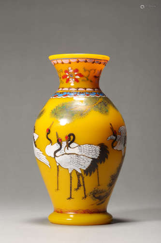 Yellow Glass Crane Baluster Vase