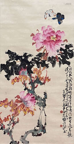 Chinese Flower and Bird Painting paper scroll, Zhao shaoang ...