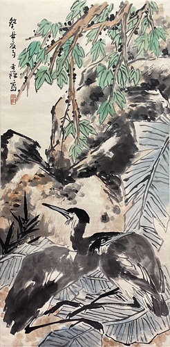 Chinese Flower and Bird Painting paper scroll, Li kuchan mar...