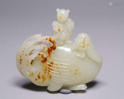 A hetian jade phoenix and kid type ornament