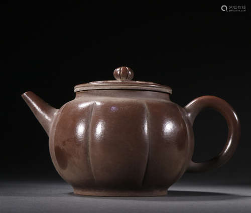 A redware pumpkin shaped teapot,Meng chen Mark