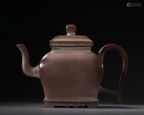 A redware plain and square teapot,Chen Hezhi Mark