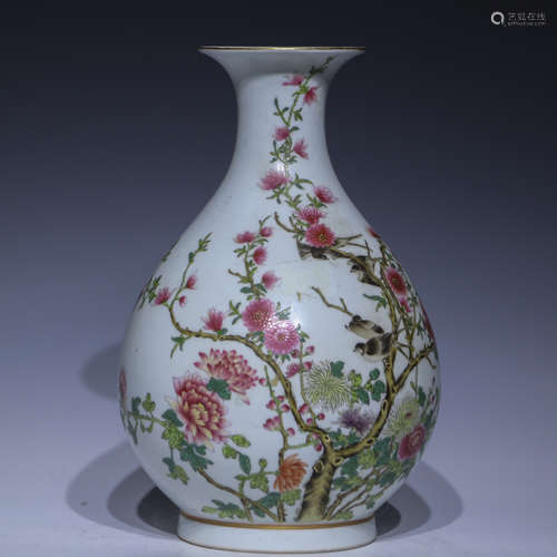 A famille-rose 'floral and birds' pear-shaped vase,Guang xu ...