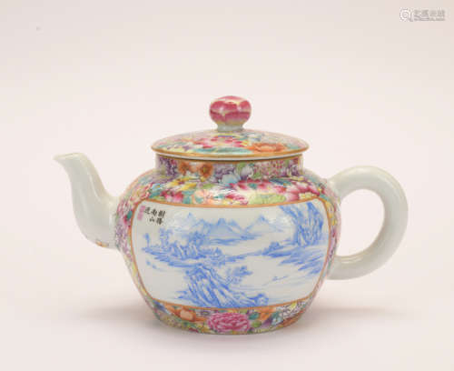 A blue and white famille-rose 'floral' tea-pot