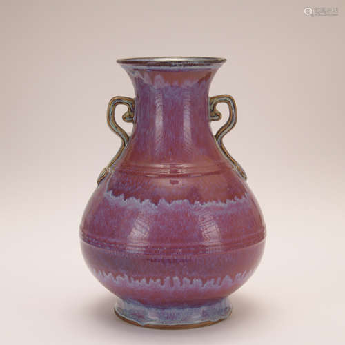 A flambe glazed binaural vase