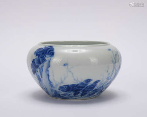 A Wang bu's blue and white 'floral and birds' washer