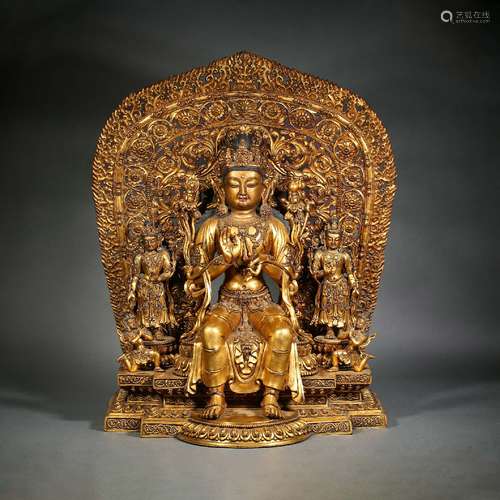 A gilt-bronze statue of Maitreya Buddha