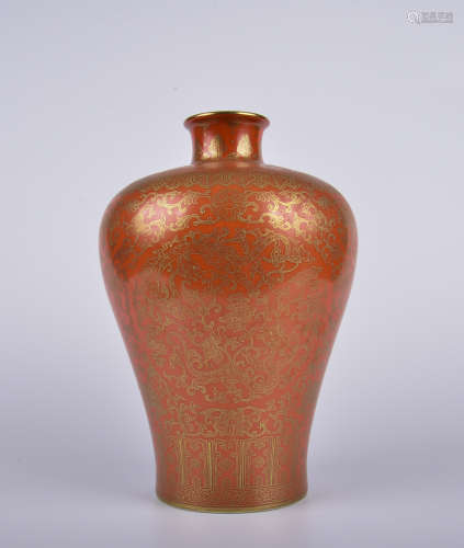 An allite red glazed 'Ixora chinensis' Meiping painting in g...