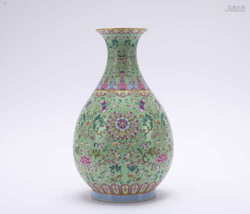 A famille-rose 'floral' pear-shaped vase