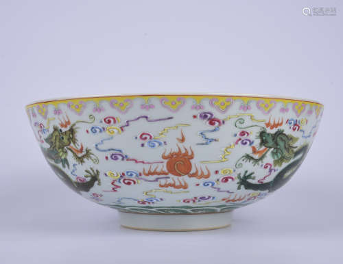A famille-rose 'two dragons playing with a pearl' bowl