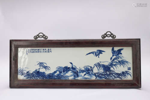 A Wang bu's blue and white 'floral and birds' porcelain plat...