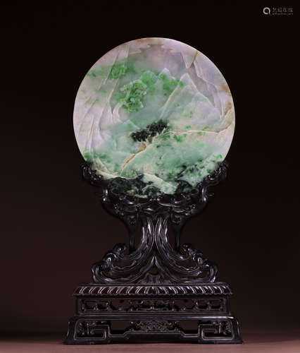 A jade 'landscape and figure' table plaque used in study roo...