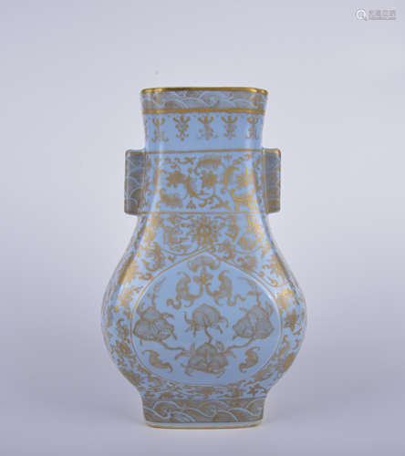 A celeste glazed winding stem pattern 'floral' vase painting...