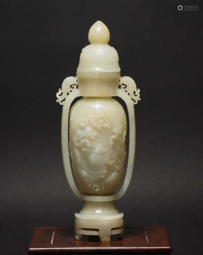 A hetian jade prayer wheel type vase