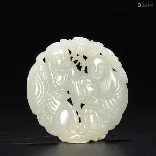 A jade two immortals shaped ornament