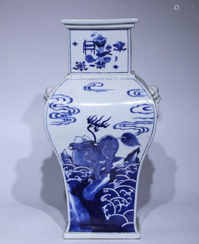 A blue and white square and binaural flat vase,Cheng hua Mar...