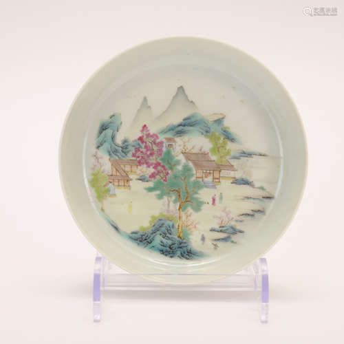 A Wu cai 'landscape' dish