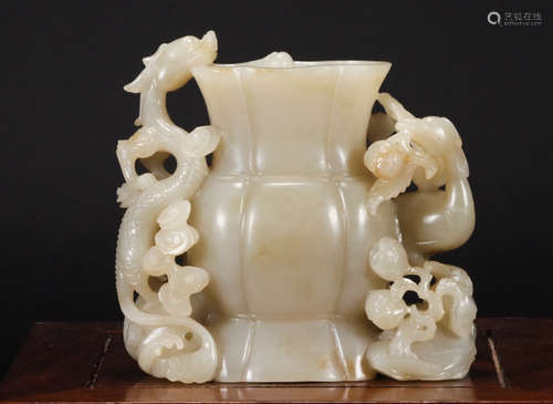 A hetian jade 'dragon and phoenix singing together' vase