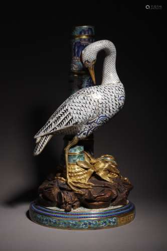 A Cloisonne enamel red-crowned crane shaped ornament