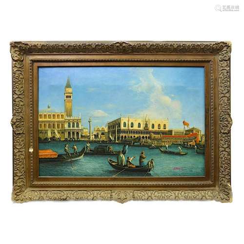 FRAMED OIL ON CANVAS PAINTING OF CANAL