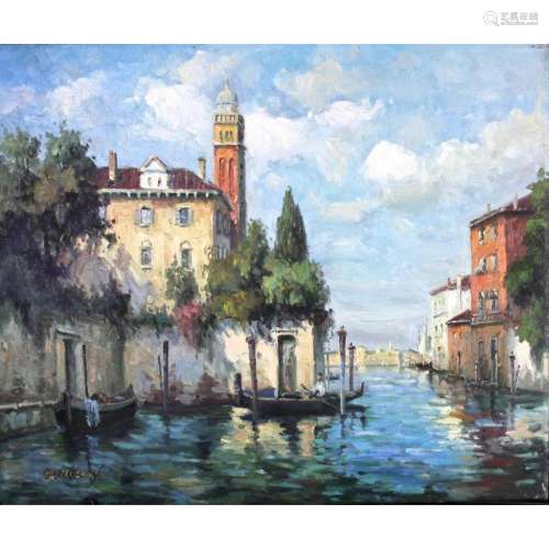 OIL PAINTING ON CANVAS OF RIVERSIDE SCENE