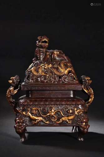 A Gilt Bronze Rectangular Shaped incense Burner