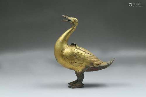 A Gilt Bronze Duck Figurine