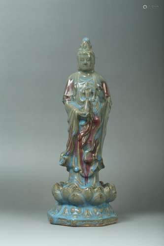 A Jun Type Standing Guanyin Statue