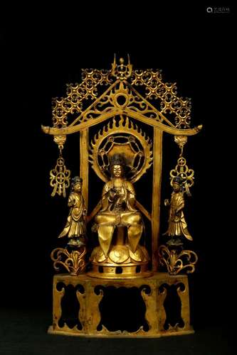 Antique Gilt Bronze Guanyin Statue