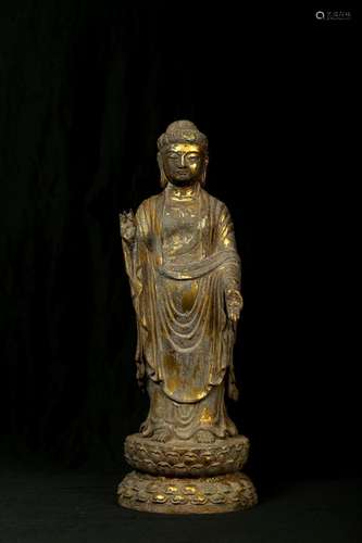 Antique Gilt Bronze Standing Buddha Statue