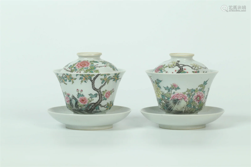 Two Porcelain Tea Cups cum Saucers