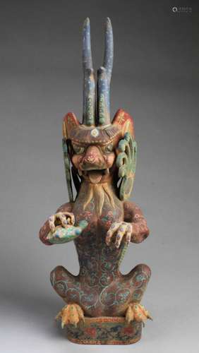 TANG-STYLED POLYCHROME BRONZE MYTHICAL BEAST STATU