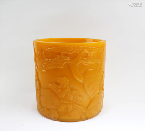 Chinese Yellow Color Peking Glass Brushpot