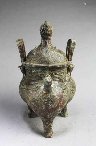 CHINESE BRONZE TRIPOD INCENSE BURNER