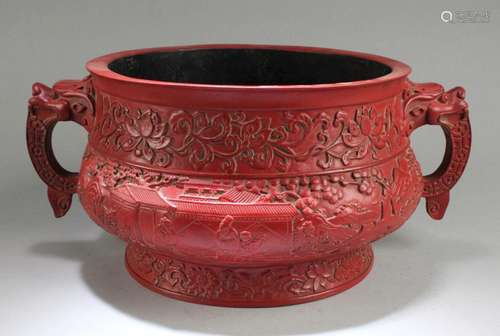 CHINESE CINNABAR LACQUER ROUND CENSER